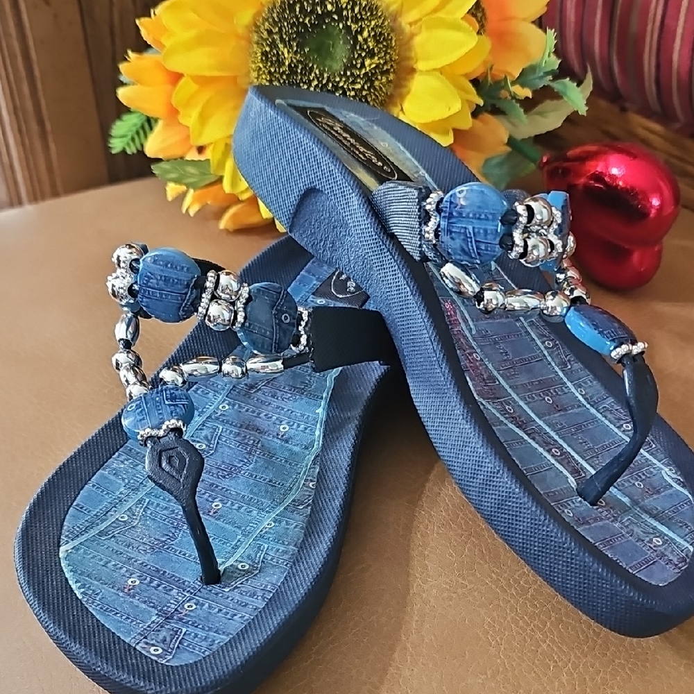 Elegant Blue Beaded Women's Sandals
